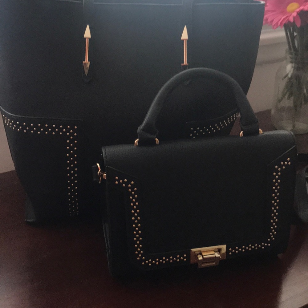 Black tote with small crossbody